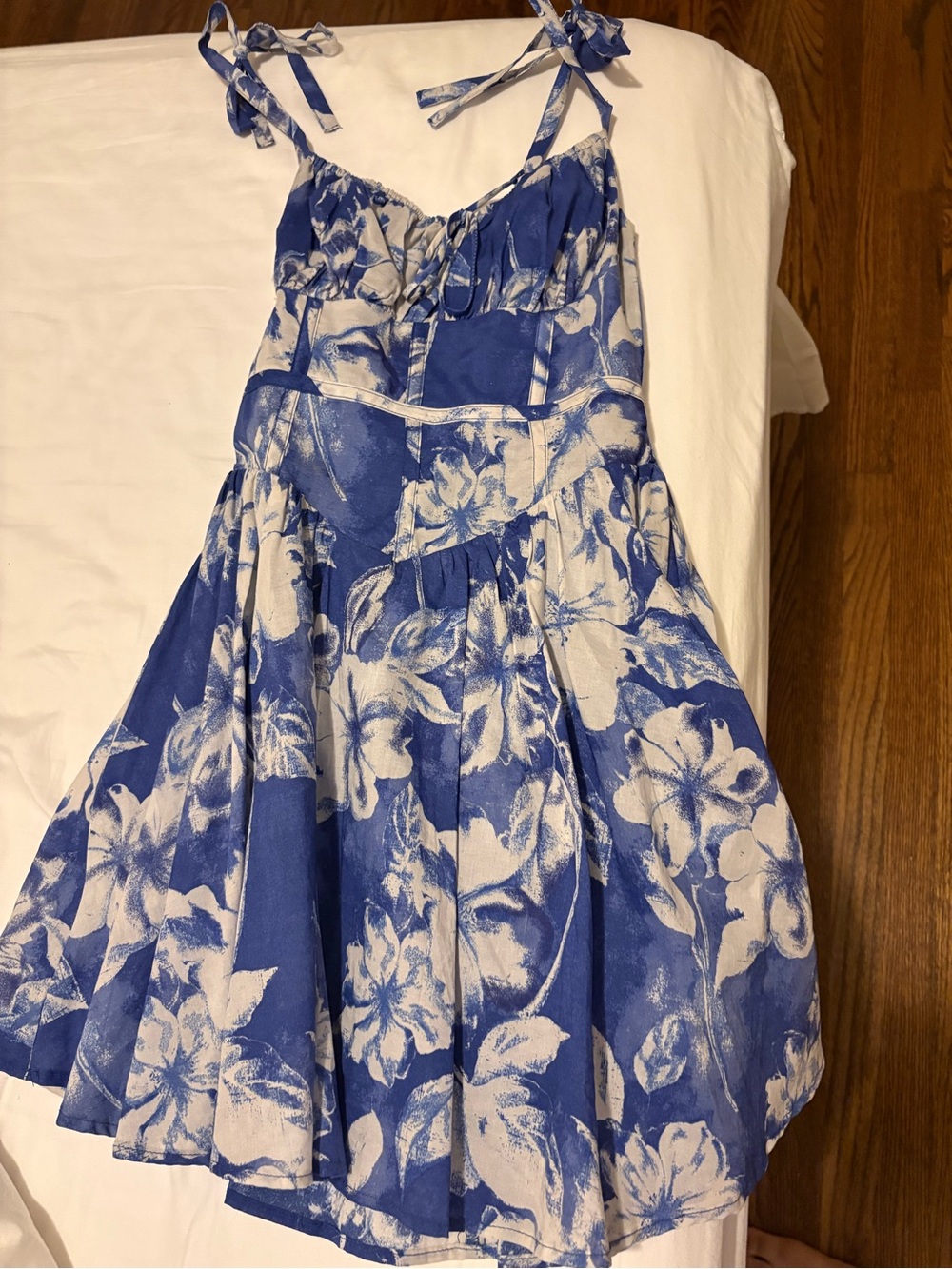 Blue and White Floral Tie-Strap Sundress